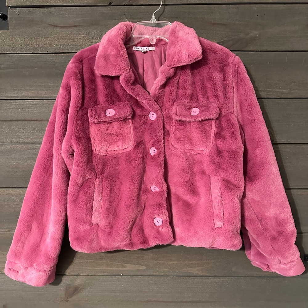 CRAVE FAME Pink Teddy Jacket